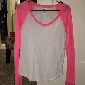 VS PINK size XS hot pink and white long sleeve